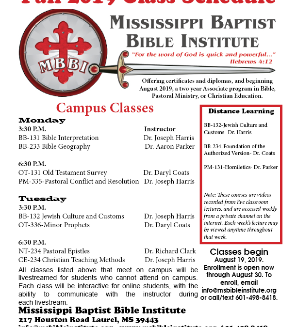 Fall 2019 Semester Begins August 19
