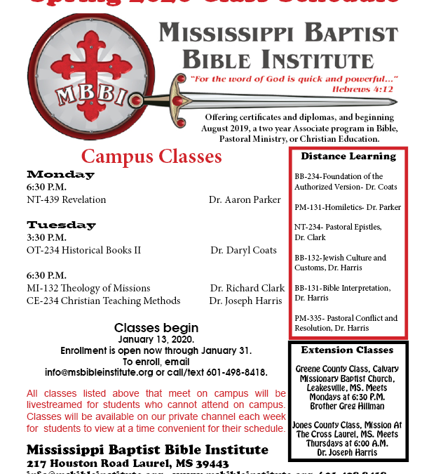 Classes Begin January 13, 2020